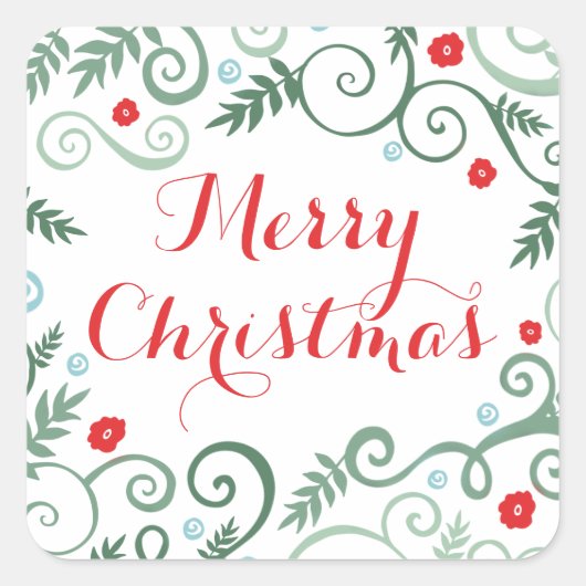クラシックエレガンスホリデーステッカー/赤 スクエアシール (正面)