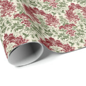 クラシックエレガンスレッド&グリーンクリスマスダマスク ラッピングペーパー (ロールコーナー)