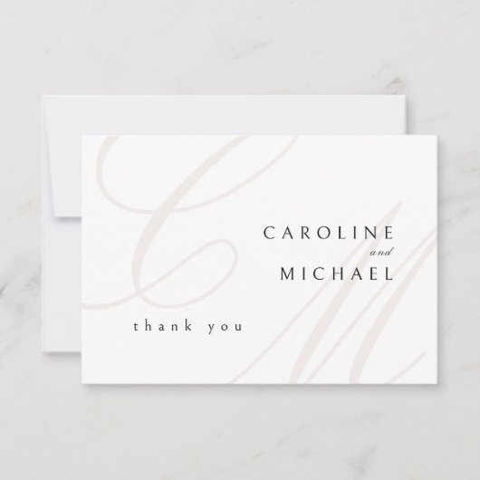 クラシックエレガンス書道モノグラム結婚ズ サンキューカード (正面)