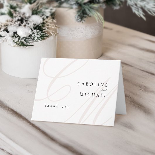 クラシックエレガンス書道モノグラ結婚ムの サンキューカード