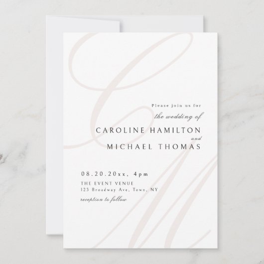 クラシックエレガンス書道モノグラ結婚ムの 招待状 (正面)