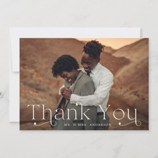 クラシックエレガンス石板ブルー結婚フォト サンキューカード (正面)