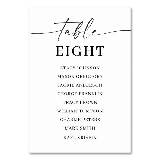 クラシックエレガンス表の番号座席表 テーブルナンバー (正面)