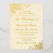 クラシックエレガンス金ゴールドオンクリフォーマルーム結婚ズ 箔招待状 (正面)