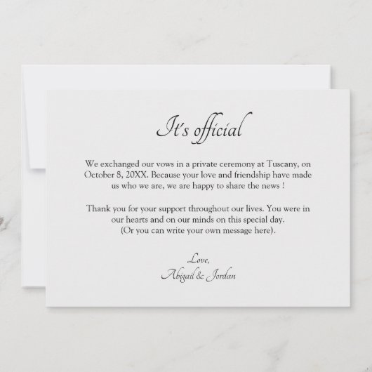 クラシックエレガントたった今結婚しました 案内状 (裏面)