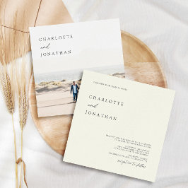 クラシックエレガントアイボリーフォトスクエア結婚ズ 招待状