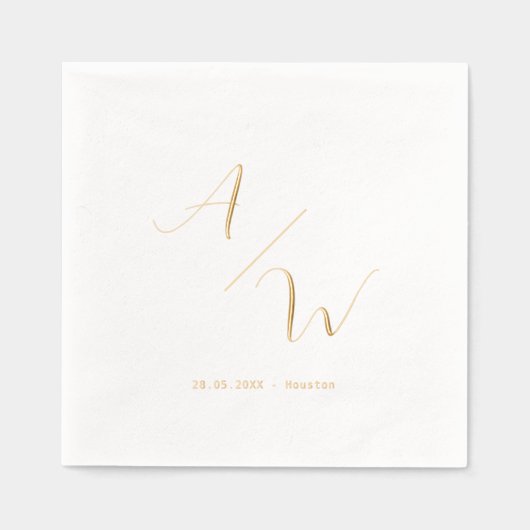 クラシックエレガントイニシャルホイル結婚ス 箔ナプキン (正面)