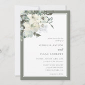 クラシックエレガントオリーブアイボリー結婚フローラ 招待状 (正面)