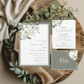 クラシックエレガントオリーブアイボリー結婚フローラ 招待状