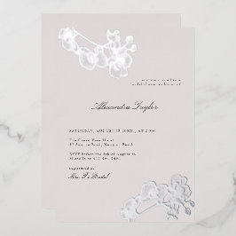 クラシックエレガントオーキッドシルバーフローラブライダルシャワー 箔招待状