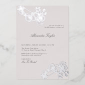 クラシックエレガントオーキッドシルバーフローラブライダルシャワー 箔招待状 (正面)