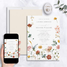 クラシックエレガントガーデンフラワーズウォーター結婚カラー 招待状