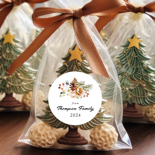 クラシックエレガントクリスマスの植物葉 ラウンドシール