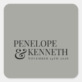 クラシックエレガントグレーのカスタム結婚式の名前 スクエアシール