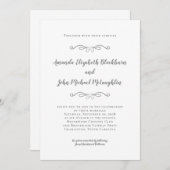 クラシックエレガントグレー白時計フォーマル結婚ズ 招待状 (正面/裏面)