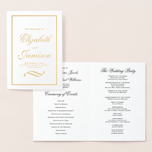 クラシックエレガントゴールドフォイル結婚式 プログラム (ディスプレー)