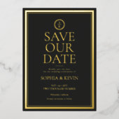 クラシックエレガントシンプル金ゴールド黒の保存日付 箔招待状