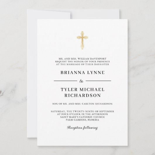 クラシックエレガントシンプルChristian結婚 Cross's 招待状 (正面)