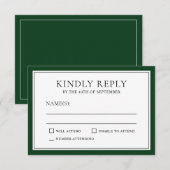 クラシックエレガントシンプルRSVPフォレストグリーンエッジング 出欠カード (正面/裏面)