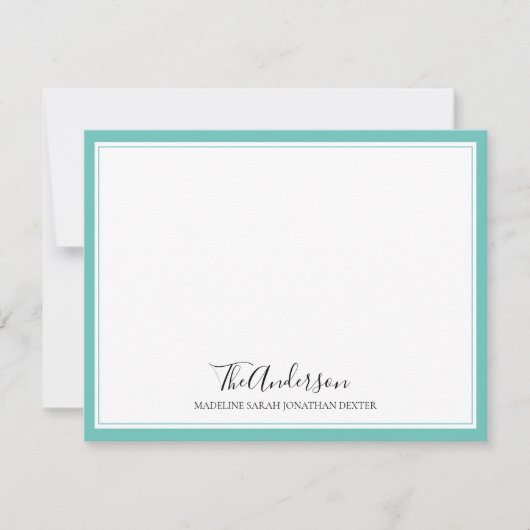 クラシックエレガントスクリプティール（緑がかった色）スクエア縁ど ノートカード (正面)