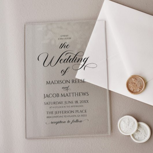 クラシックエレガントスクリプ結婚ト アクリル招待状