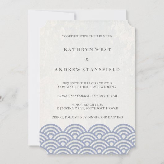 クラシックエレガントソフトパープル+ホワイトビーチ結婚式 招待状 (正面)