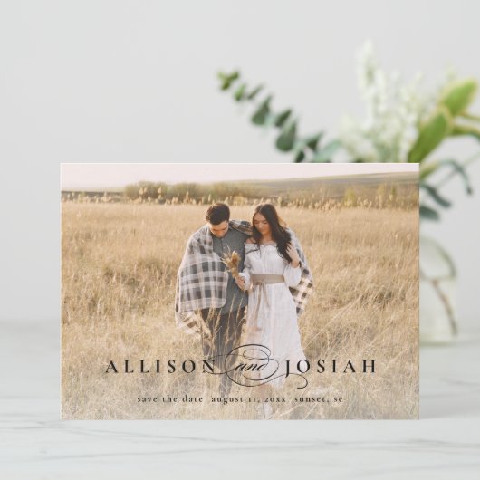 クラシックエレガントタイポグラフィ名結婚写真 セーブザデート (スタンド正面)