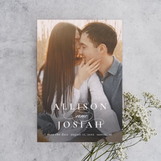 クラシックエレガントタイポグラフィ名結婚写真 セーブザデート