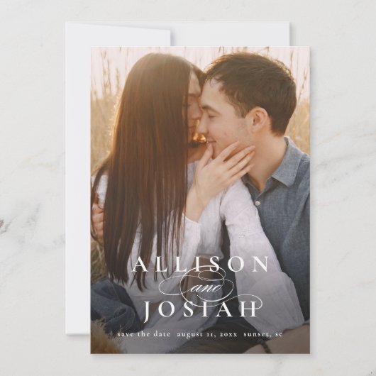 クラシックエレガントタイポグラフィ名結婚写真 セーブザデート (正面)