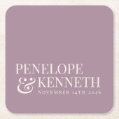 クラシックエレガントダスティパープルカスタムウェディング名 スクエアペーパーコースター (正面)