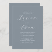 クラシックエレガントダスティブルーグレー結婚Romatic 1's 招待状 (正面/裏面)