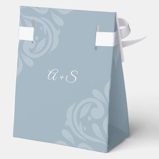 クラシックエレガントダマスクカデットグレイ結婚ブルー フェイバーボックス (裏面)