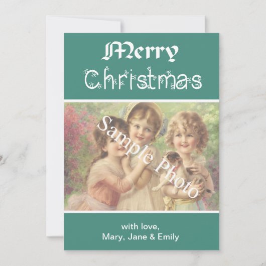 クラシックエレガントティール（緑がかった色）メリーChristmasフォトカード シーズンカード (正面)
