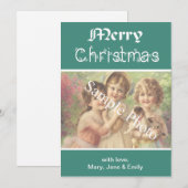 クラシックエレガントティール（緑がかった色）メリーChristmasフォトカード シーズンカード (正面/裏面)