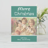 クラシックエレガントティール（緑がかった色）メリーChristmasフォトカード シーズンカード (スタンド正面)