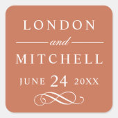 クラシックエレガントテラコッタオレン結婚ジズモノグラム スクエアシール (正面)