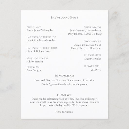 クラシックエレガントニュートラルモノグラム結婚式 プログラム (裏面)