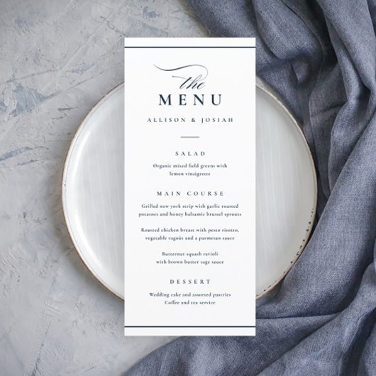 クラシックエレガントネイビーブルーとホワイト結婚ズ メニュー