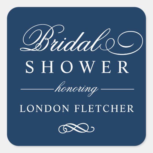 クラシックエレガントネイビーブルー結婚ズブライダルシャワー スクエアシール (正面)
