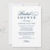 クラシックエレガントネイビーブルー結婚ズブライダルシャワー 招待状 (正面)