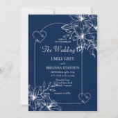 クラシックエレガントネイビーブルー結婚ズ 招待状 (正面)