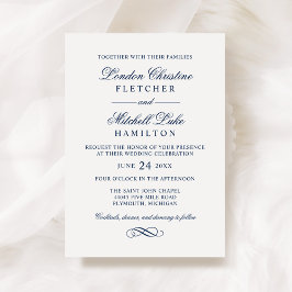 クラシックエレガントネイビーブルー結婚ズ 招待状