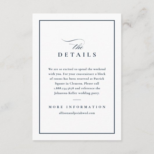 クラシックエレガントネイビー結婚ル詳細 エンクロージャーカード (正面)