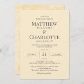 クラシックエレガントバター結婚イエロー 招待状 (正面/裏面)