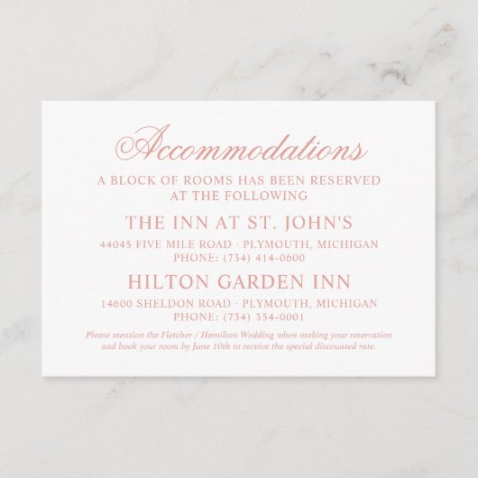 クラシックエレガントバラ金ゴールド結婚の宿泊施設 エンクロージャーカード (正面)