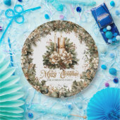 クラシックエレガントパステルグリーン金ゴールドクリスマスキャンドル ペーパープレート (パーティー)