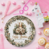 クラシックエレガントパステルグリーン金ゴールドクリスマスキャンドル ペーパープレート (パーティー)