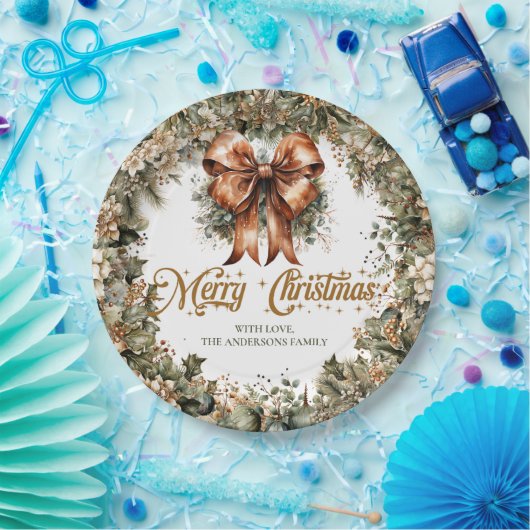 クラシックエレガントパステルグリーン金ゴールドクリスマスベル ペーパープレート (パーティー)