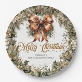 クラシックエレガントパステルグリーン金ゴールドクリスマスベル ペーパープレート (正面)