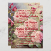 クラシックエレガントピンクローズ結婚式招待状 招待状 (正面/裏面)